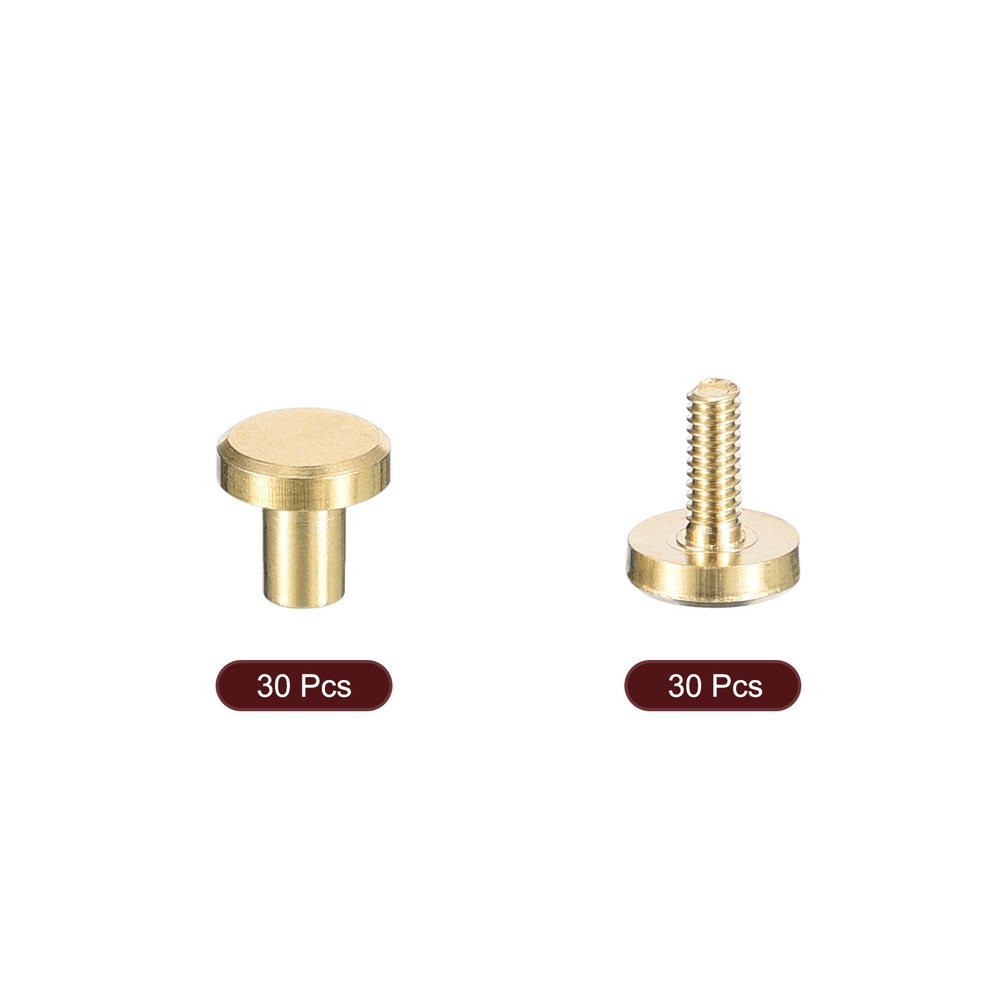 30Pack Brass Chicago Screws 4x6mm Post Nail Stud Rivets for Leather Craft