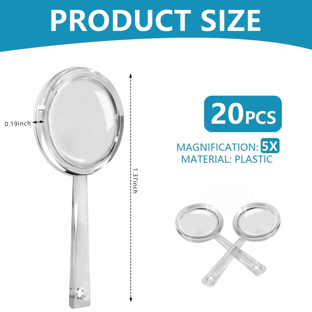 20 Pack Mini Plastic Handheld Magnifying Glasses 5X Magnifier for Reading