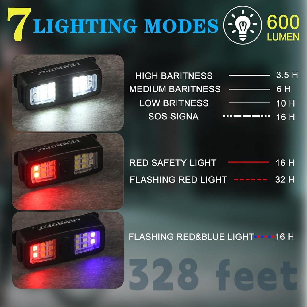 Small Rechargeable EDC Flashlight, Clip on Running Lights Mini, Black-1 PACK