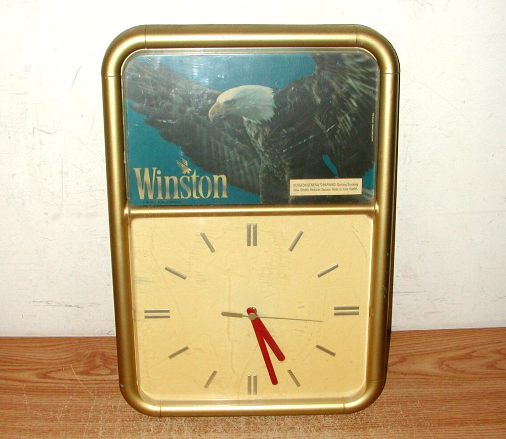 VTG 1991 WINSTON CIGARETTES EAGLE 14" X 20" WALL CLOCK EMBOSOGRAPH DISPLAY CO.