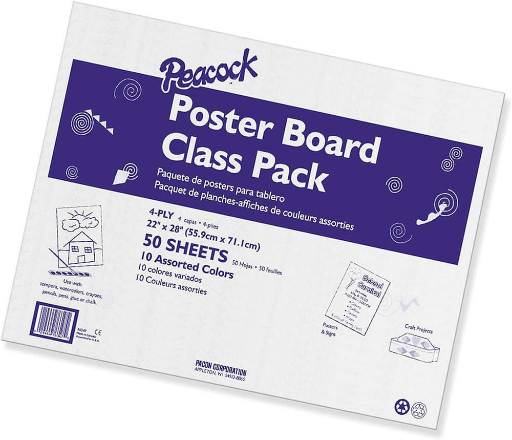 Class Pack Paper Poster Board, 22" X 28", Assorted Colors, 50 Sheets (PAC0076347
