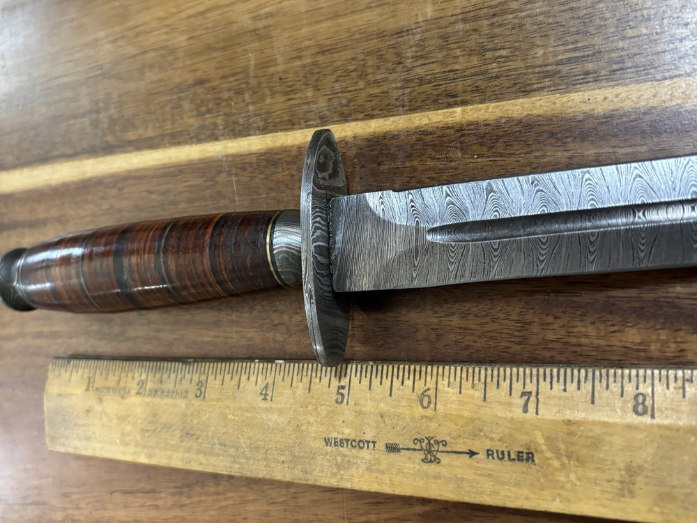 LARGE TOAD STICKER DAMASCUS DIRK DAGGER CUSTOM UNBRANDED W/SHEATH KDU