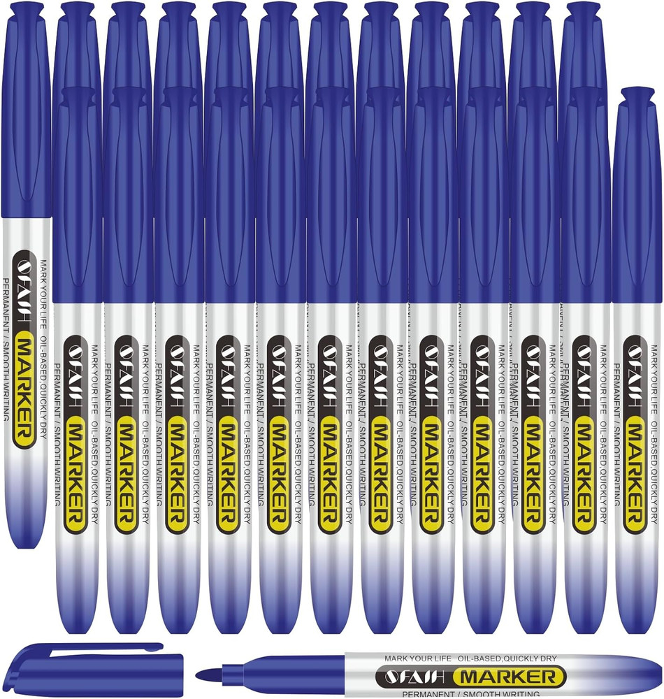 Blue Permanent Markers Bulk - 24 Pack, 1S Quick Dry, Fine Point Permanent Marker