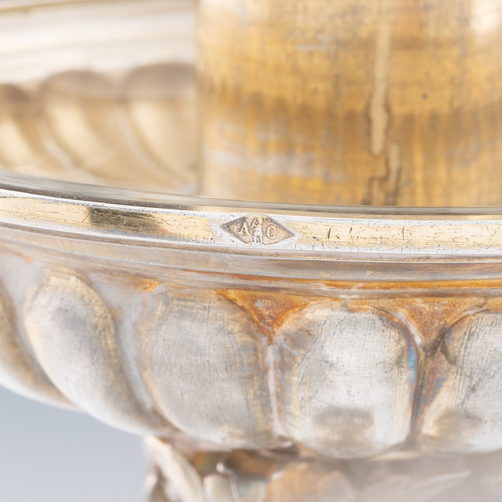 Gilded Silver Candlesticks with Glass Drip Pans c1880
