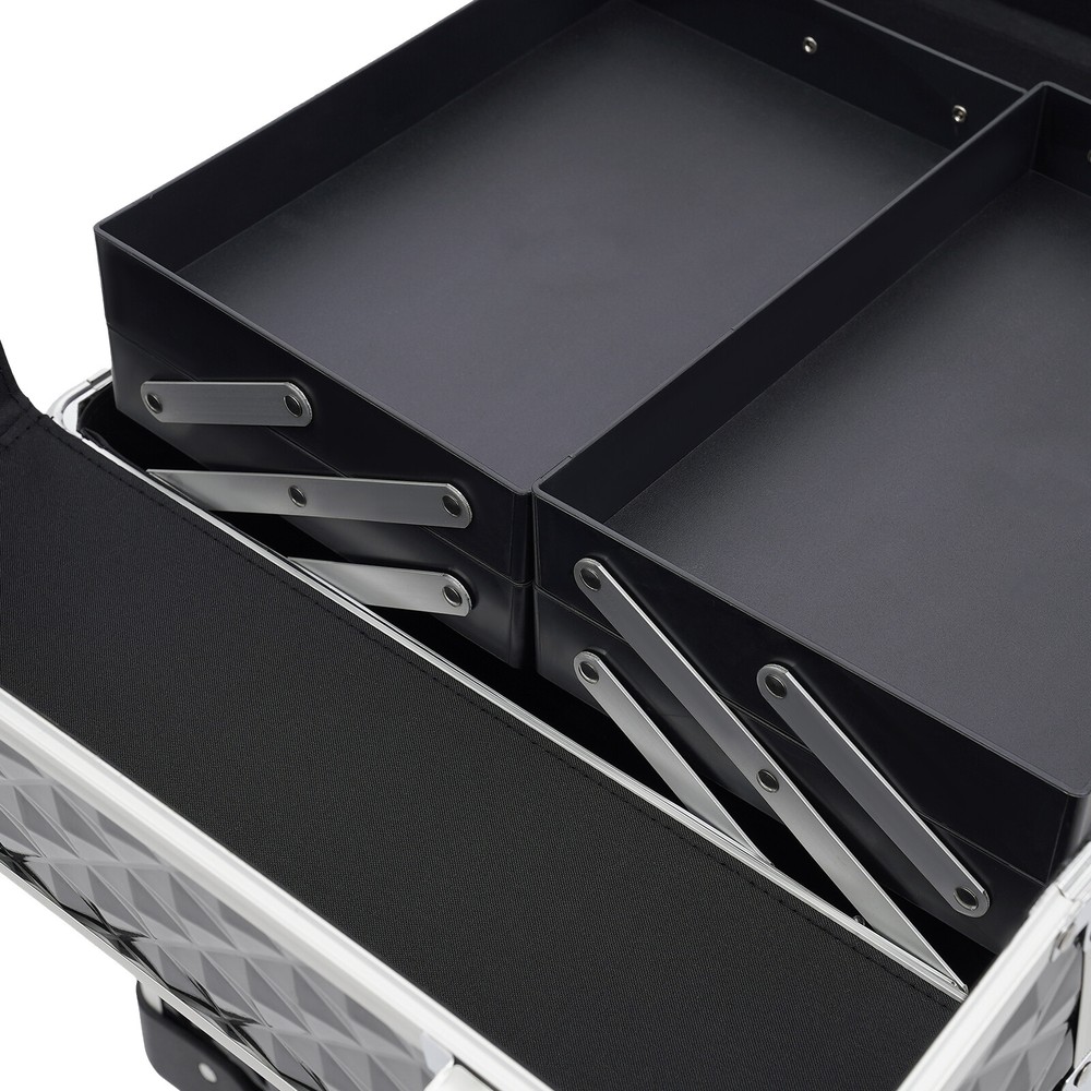 Professional Rolling Makeup Case with Aluminum Frame and Large Capacity