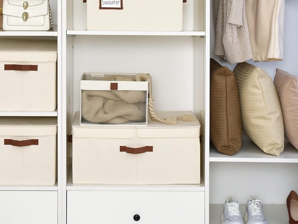 StorageWorks Extra Large Clothes Storage Bins, 55L Fabric Ivory White