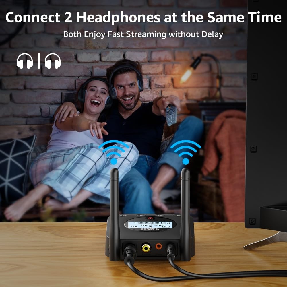 B06TX+ Long Range Bluetooth 5.3 Transmitter for TV/PC/Projector to 2 Wireless...