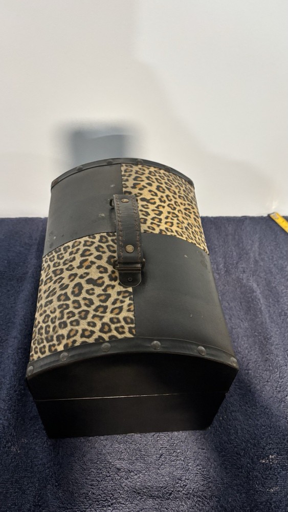 Vintage decorative Small Trunk featuring, black and leopard print design.