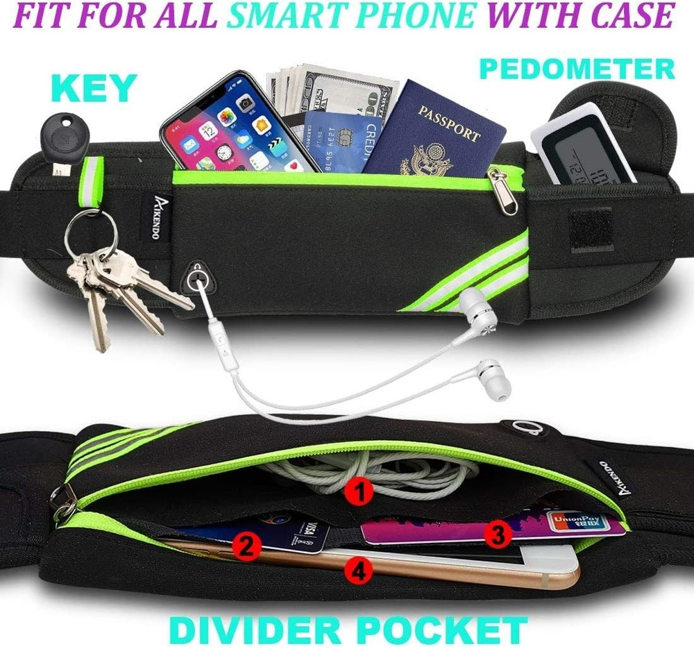 Water-Resistant Slim Running Belt with Adjustable Strap & Reflective Design