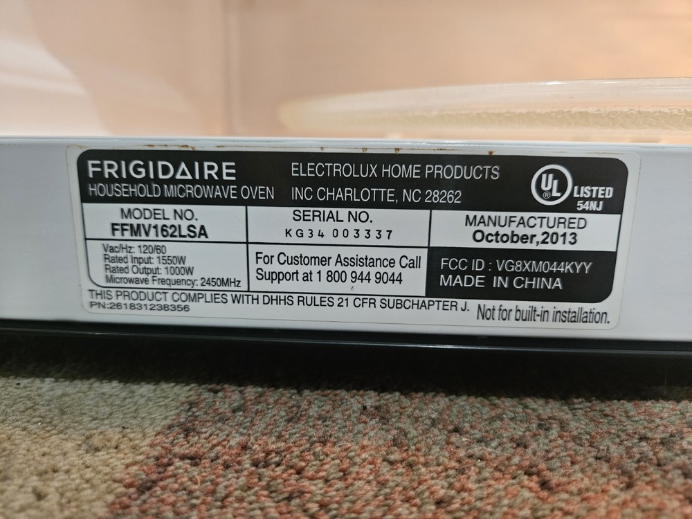 Frigidaire FFMV162LSA 1000W Over-the-Range Microwave Oven