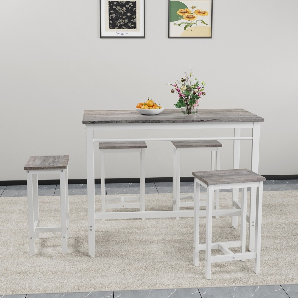 Modern 5 Piece Bar Table Set Counter Height Dining Kitchen Table w/ 4 Bar Stool