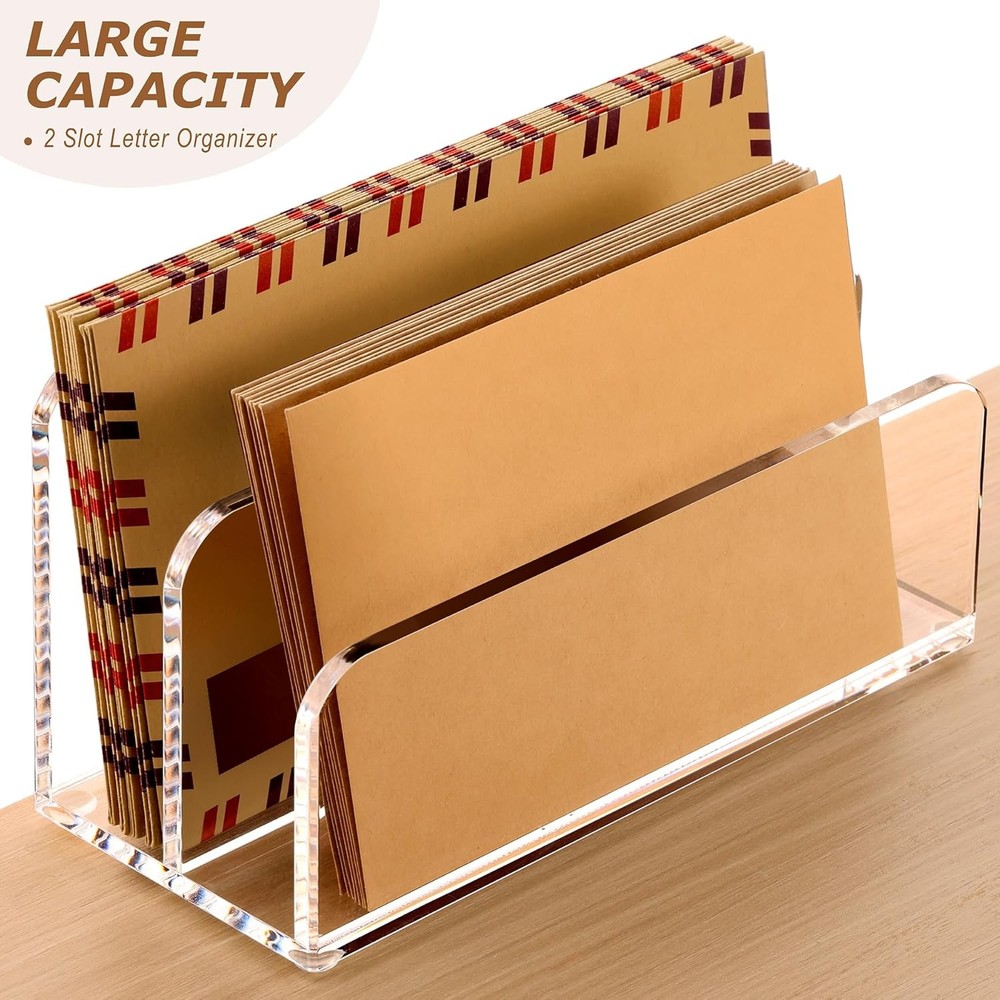 Acrylic Mail Sorter Desktop Organizer Holder 2 Compartments Clear Small File
