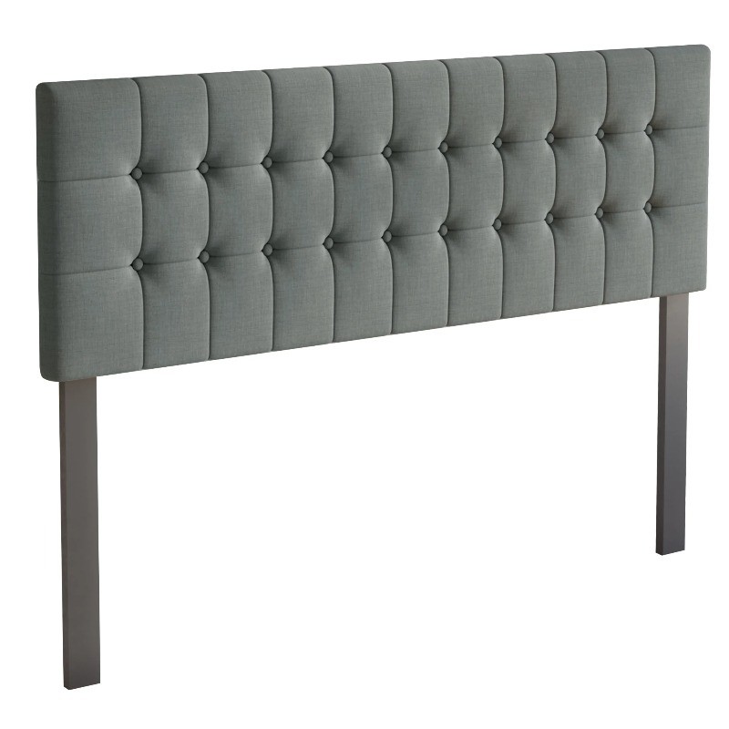 Castle Place Upholstered Button Tufted Linen Headboard, Light Grey, Twin