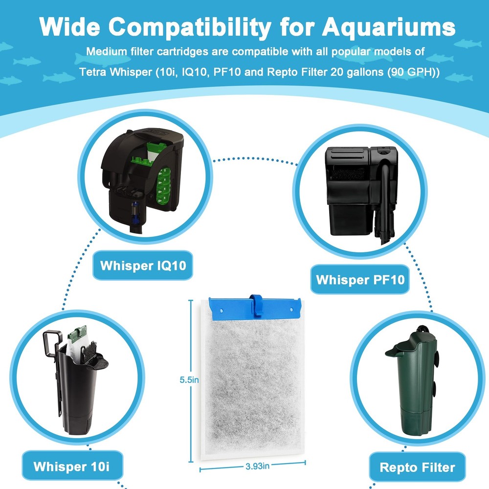 16 Pack Medium Fish Tank Filter Cartridges with Whisper Bio-Bag Medium Filter...
