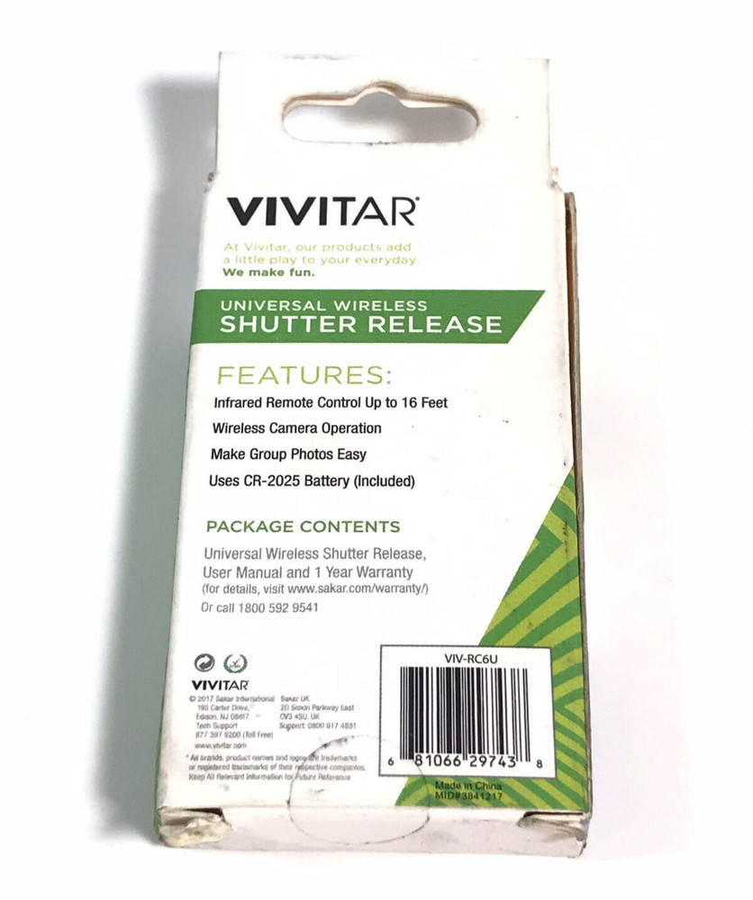 Vivitar VIV-RC6 Universal Wireless Shutter Release - Black