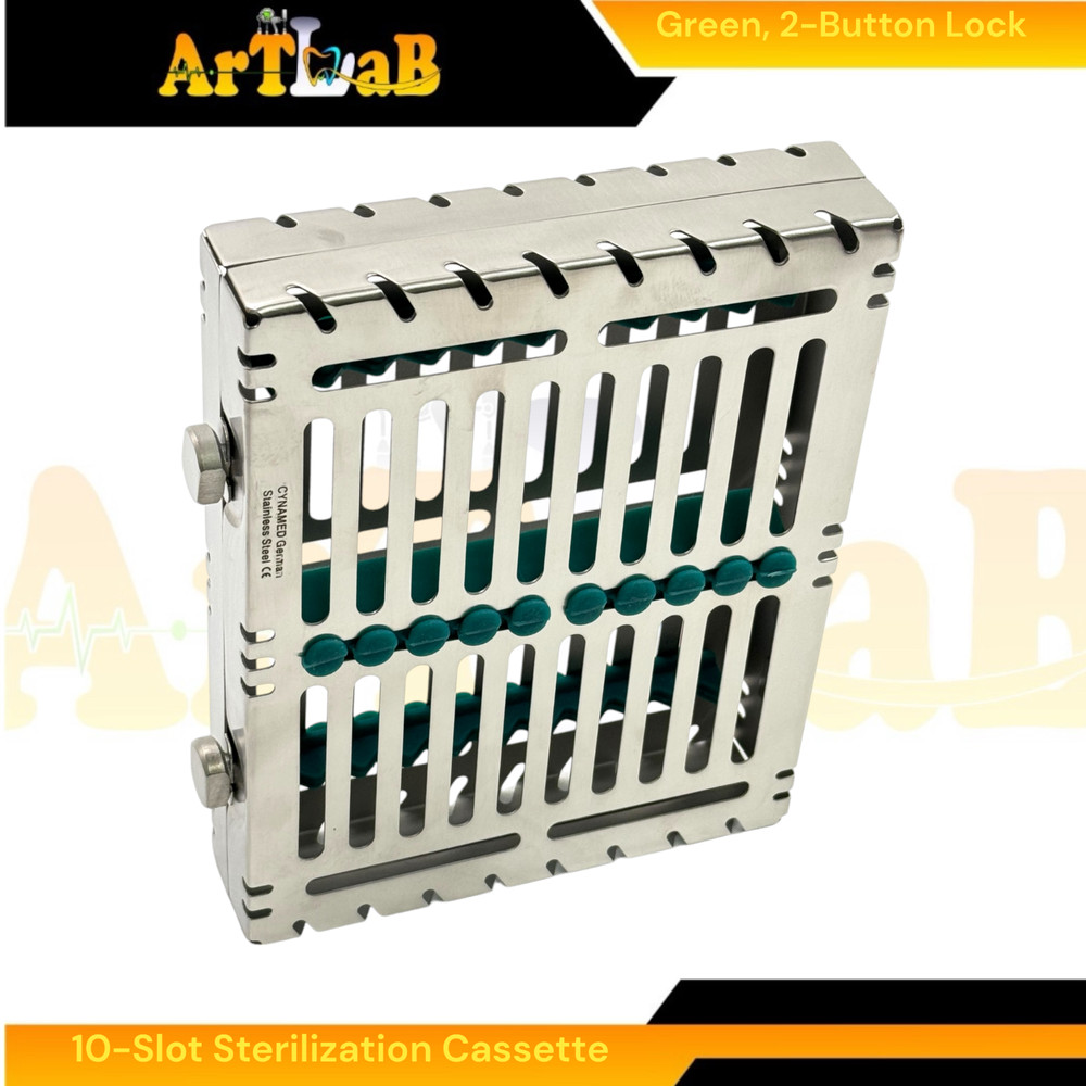 3pk Sterilization Cassettes with 10 Slots, Double-Button, Detachable, German