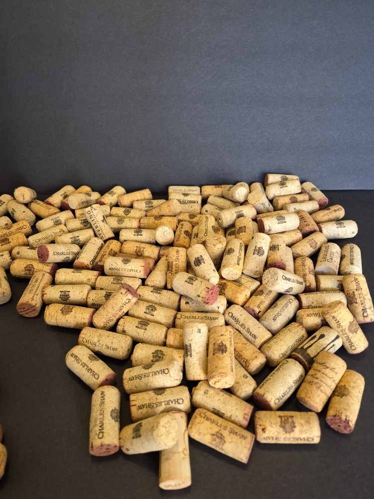 Biscotti Container Filled With Wine Corks(Mostly Charles Shaw) 7 Champagne Corks