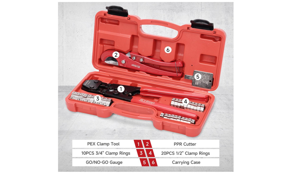 Combo Angle Head PEX Pipe Crimping Tool Kits Used for 1/2" 3/4" Pex Crimper