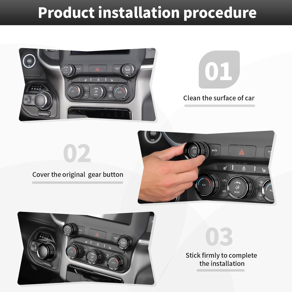 "Black AC Knobs & Switch Covers for 20182025 Dodge RAM Aluminum Trim"