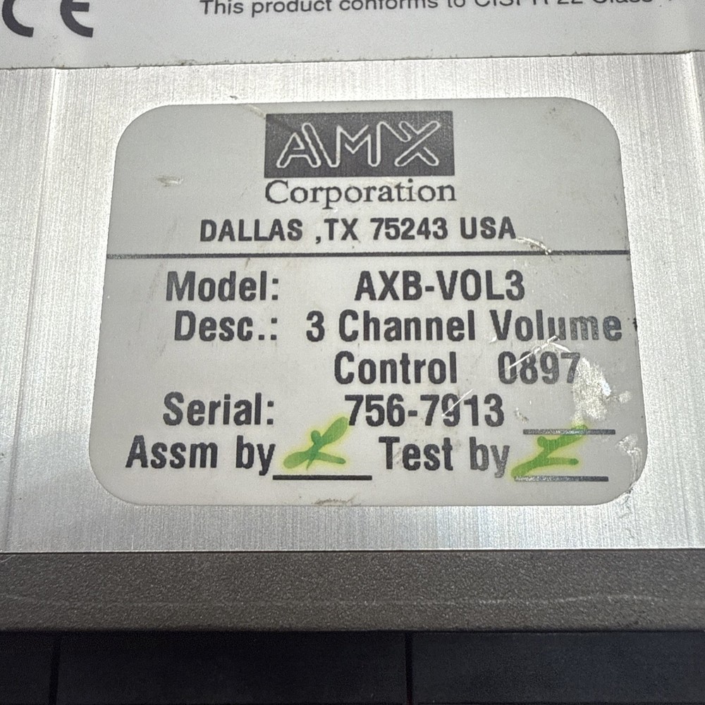 AMX AXB-VOL3 Volume Control 3 Channel Volume Controller V2.10