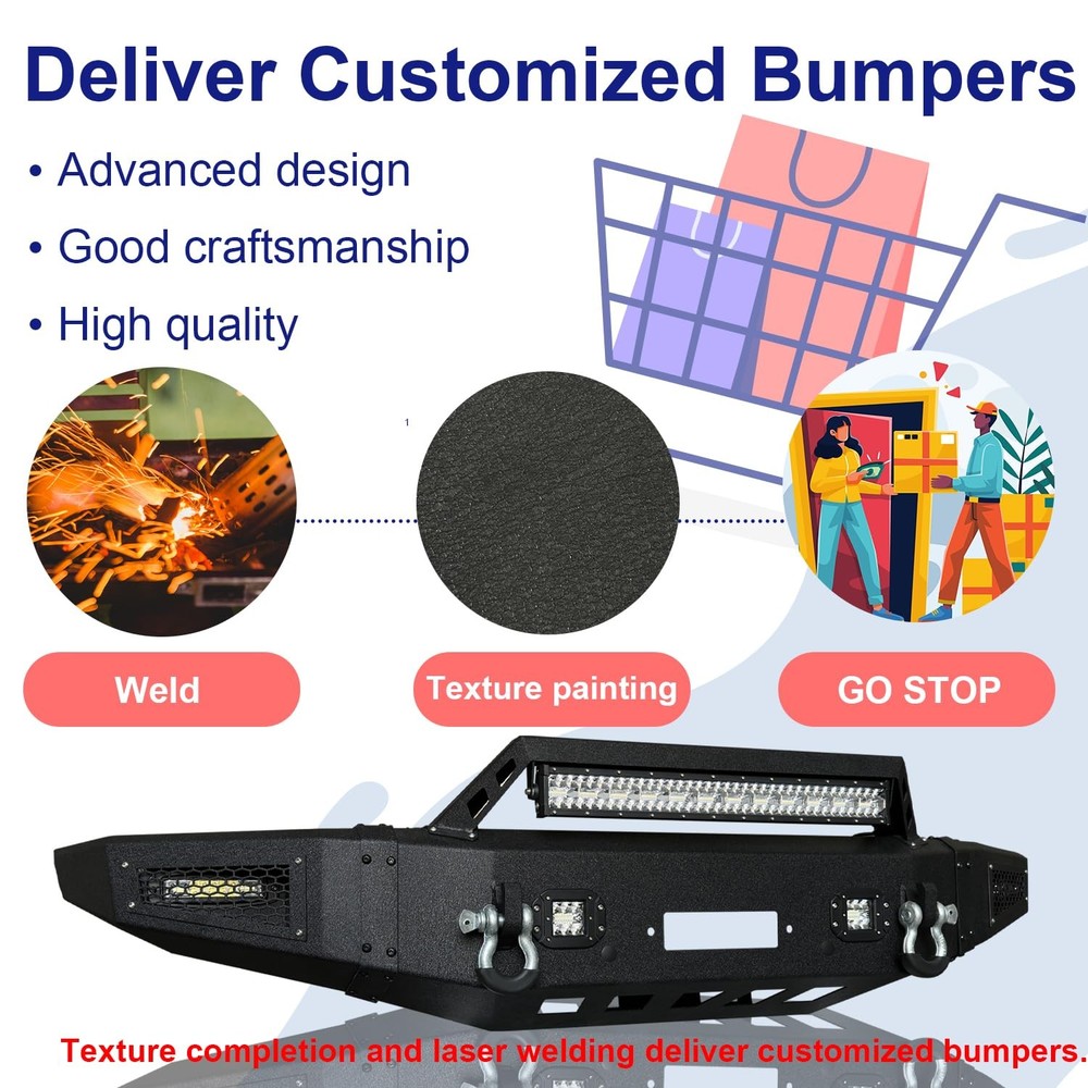 Front Bumper for 2014-15 Silverado 1500 Winch Plate Sensor Hole D-Ring LED