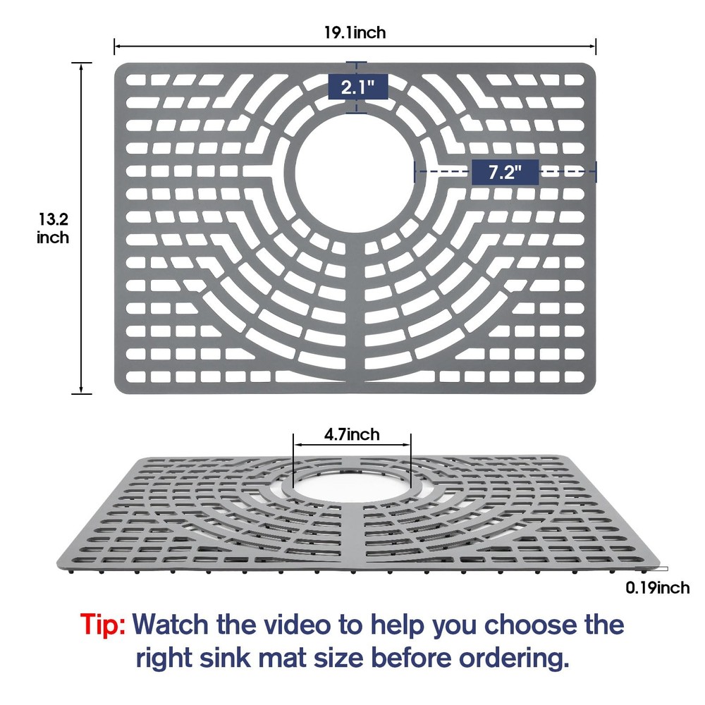 Silicone Sink Protector 19"x13" Rear Drain Hole, Heat Resistant Non-slip Dish...