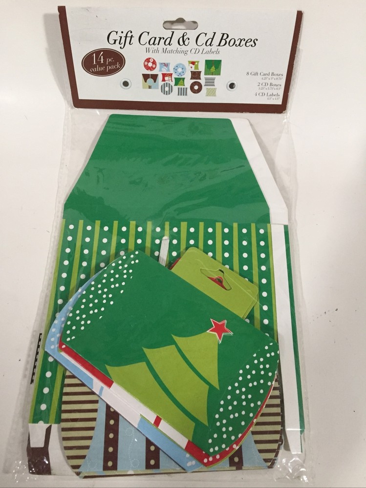 8 Christmas Gift Cards & 2 CD Boxes W 4 Labels (14 Pack)