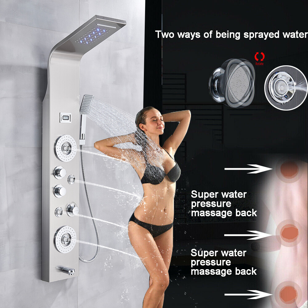 ELLO&ALLO LED Shower Panel Tower Rain Massage Shower System Set Body Spa Jet
