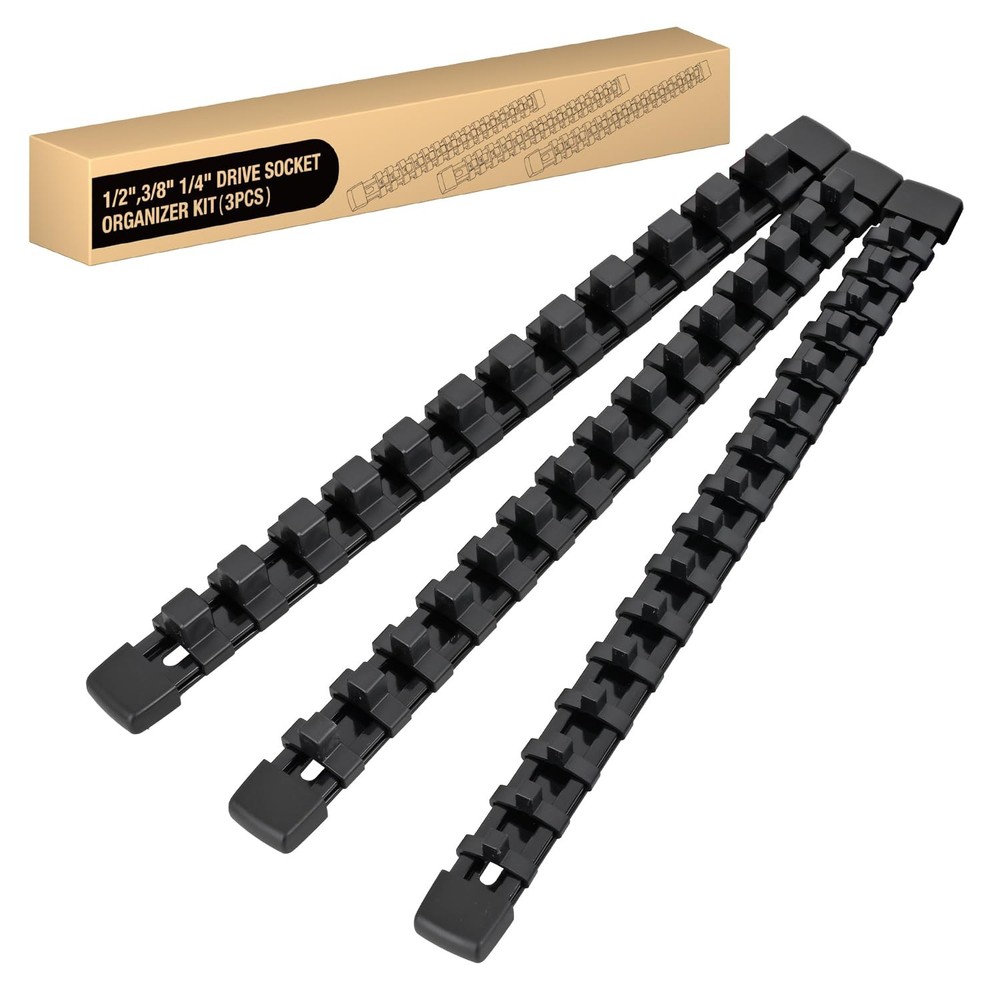 Socket Organizer Set for 1/4", 3/8", 1/2" Drive  3 Piece Tool Holder Rails