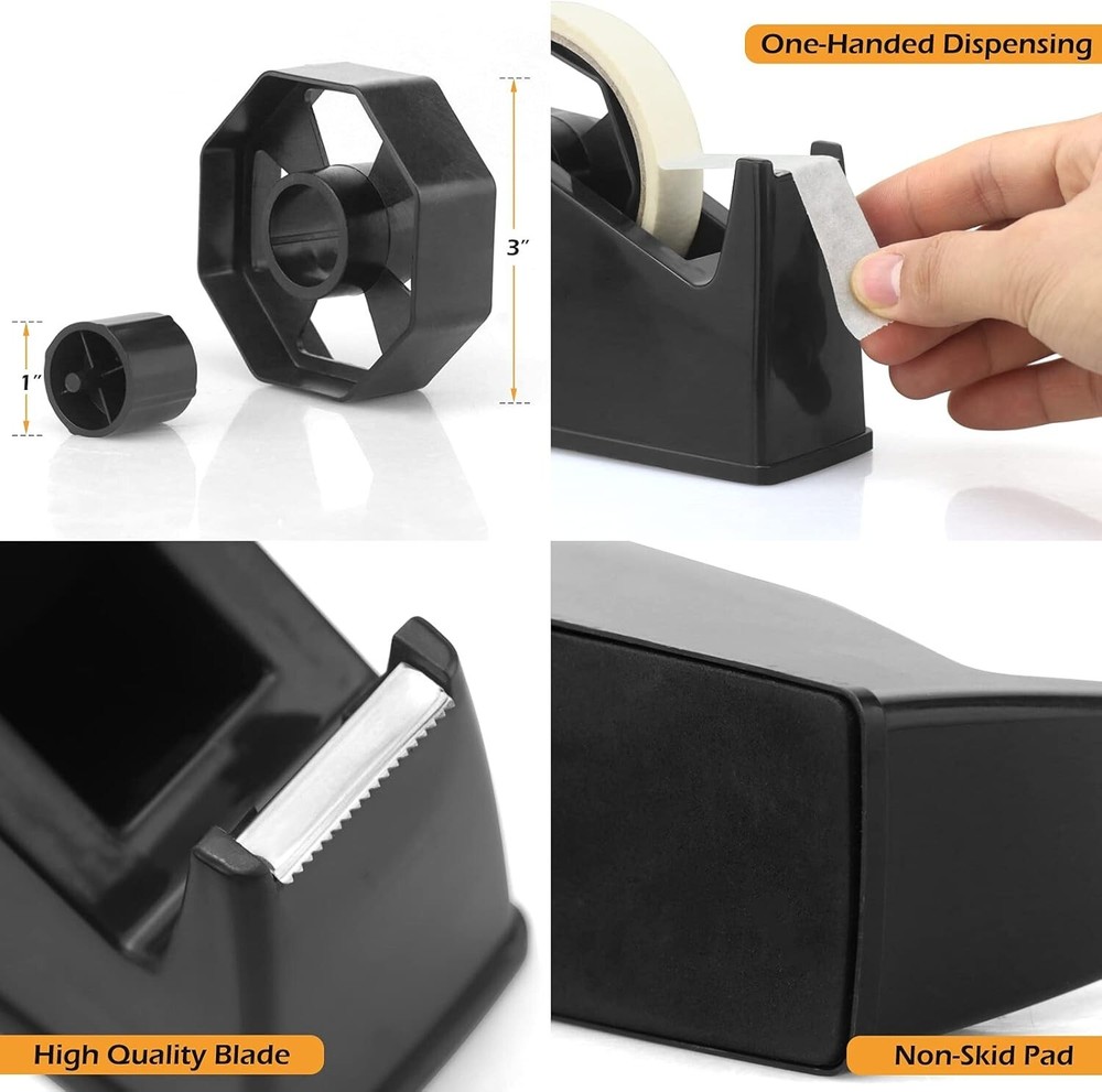 Compact Manual Tape Dispenser with 1" & 3" Core for Crafting & Packaging
