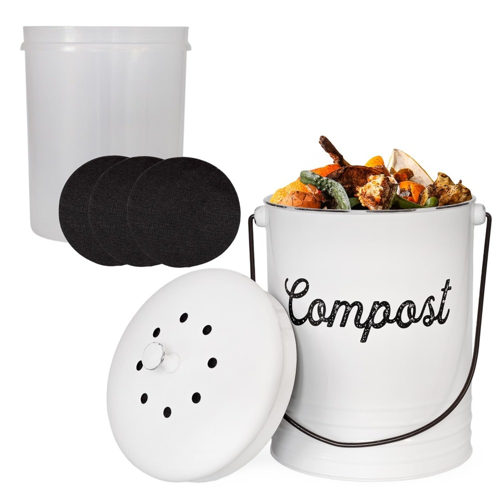 Kitchen Compost Bin for Countertop | 1.3 Gallon Composting Bucket with Lid | ...