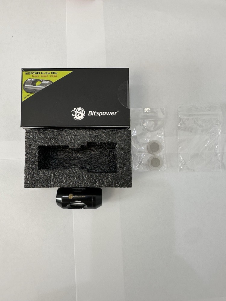 Bitspower G1/4" In-Line Filter, Matte Black Complete In Box ( SHIP TODAY )