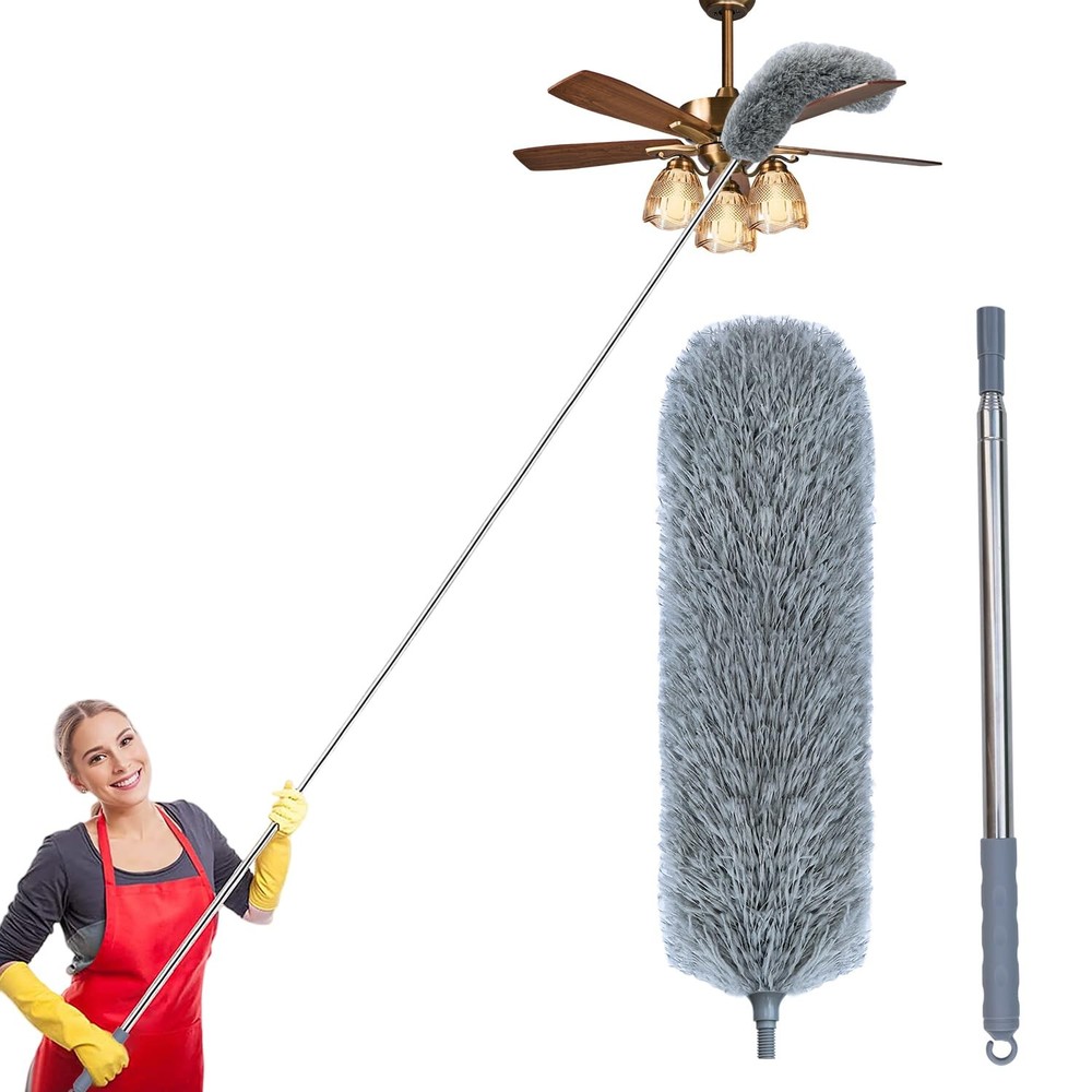 Microfiber Feather Duster with Extendable Pole, 100-inch Extra-Long Dusters T...