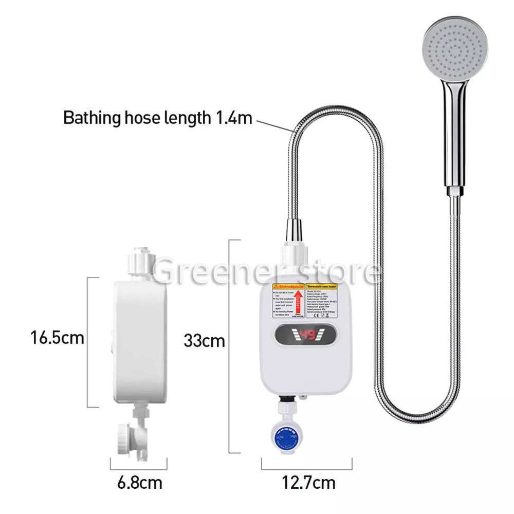 3500W Tankless Electric Instant Water Heater Tap Hot Shower for Bath Kitchen