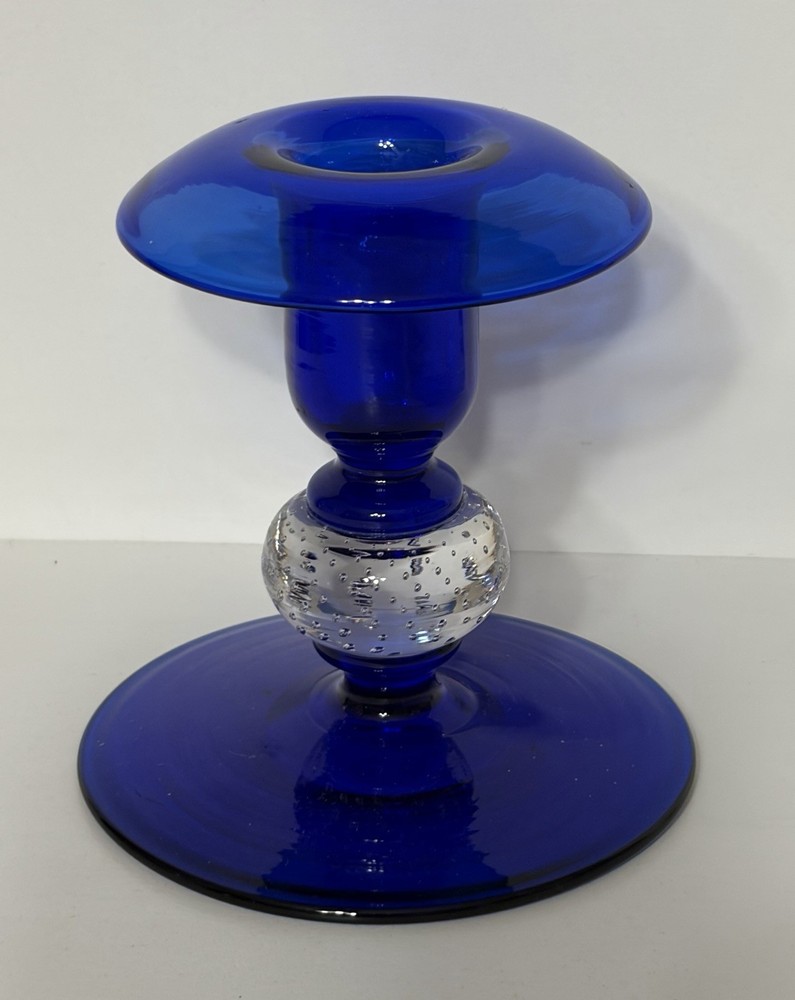 Pairpoint Cobalt Blue Art Glass Controlled Bubble Candlestick ￼