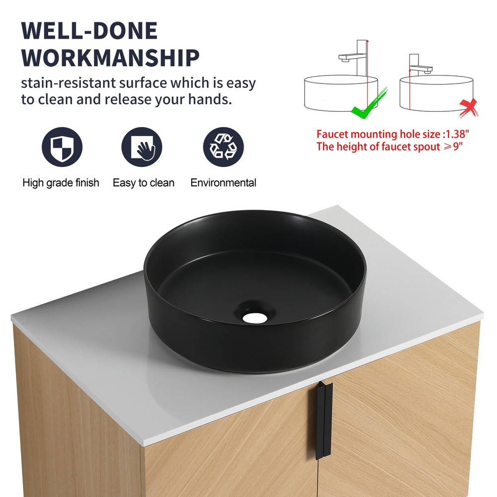 30" Floating Bathroom Vanity Cabinet W/ Ceramic Sink Combo Artificial Stone Slab