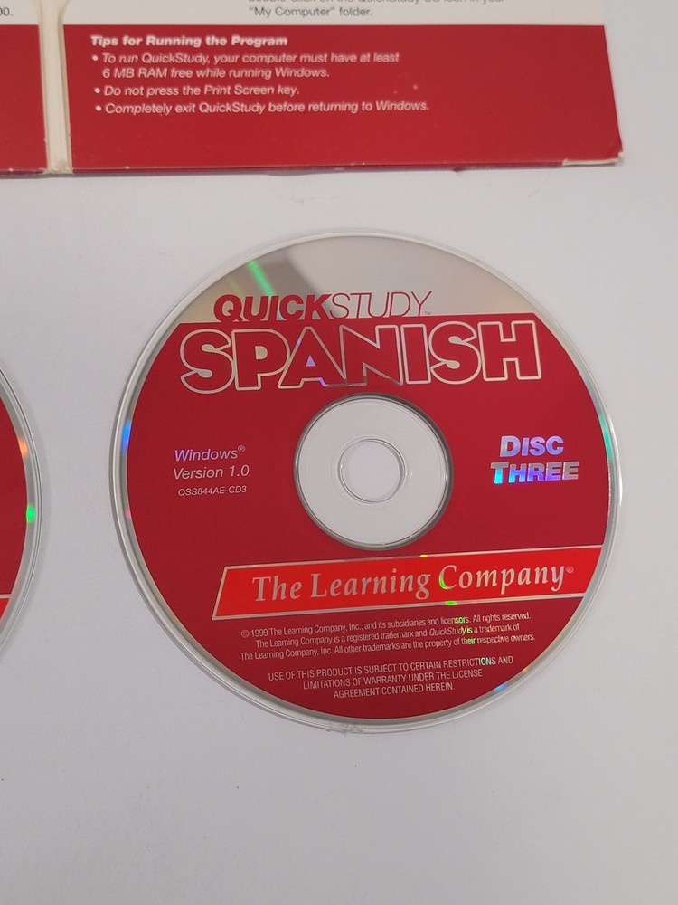 Quick Study Spanish | The Learning Company 3 PC CD-ROM | Windows | Version 1.0