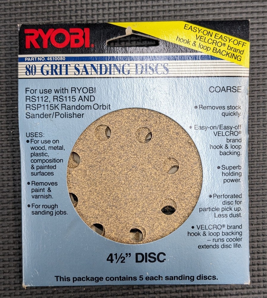 Ryobi 4 1/2" Hook & Loop Sanding Discs - Coarse (5), Med (3) & 3M Press On Med 4