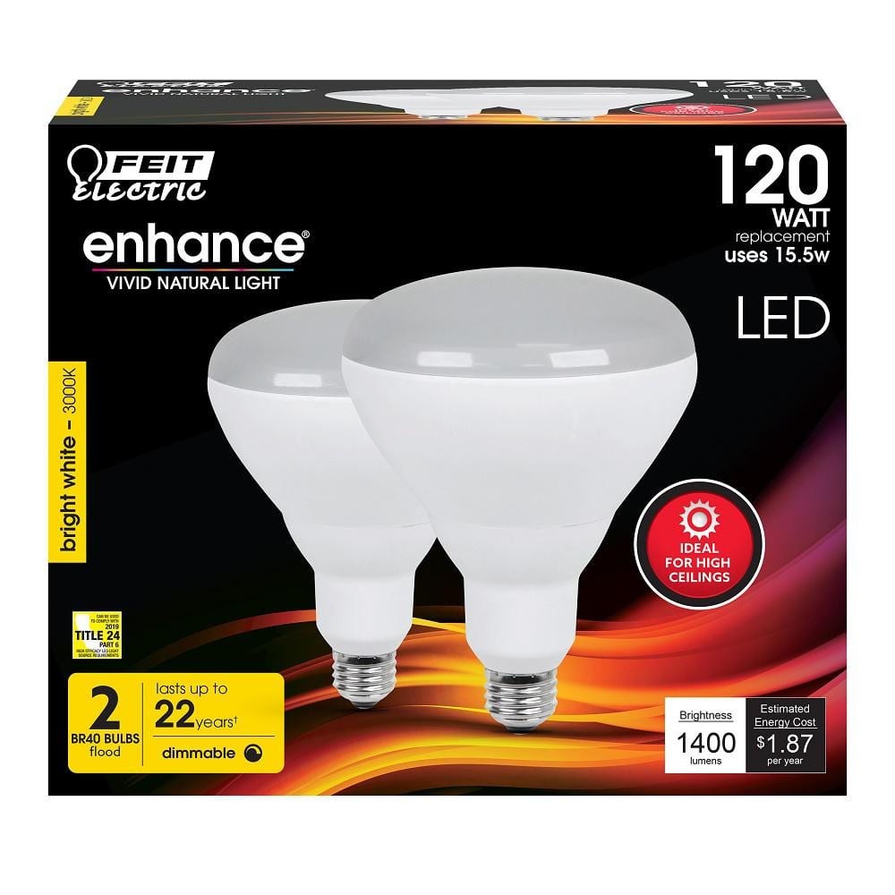Feit Electric Flood LED Light Bulb 2 Pack 120w Equivalent BR40 Dimmable Recessed