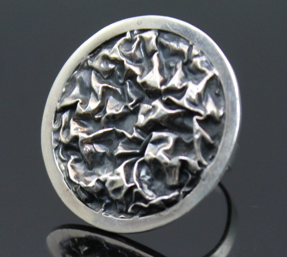 IMPRESSIVE VINTAGE TEXTURED MODERNIST ADJUSTABLE STERLING SILVER RING SIZE 7.5