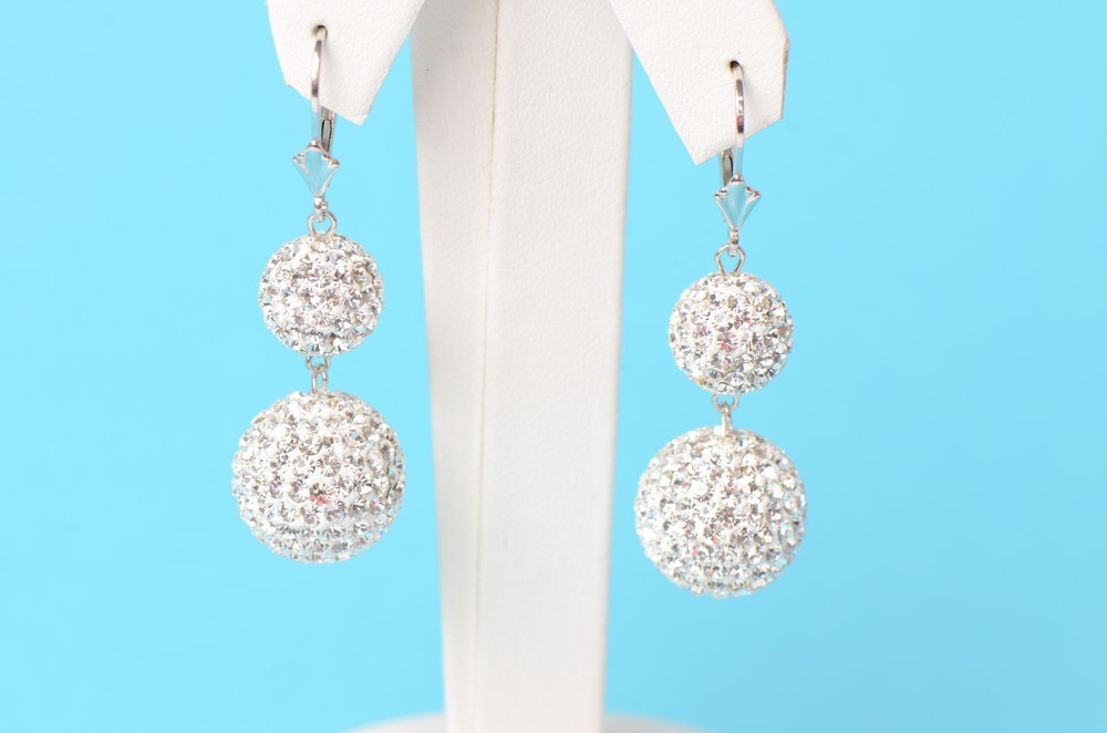 Genuine Sterling Silver Sparkle Leverback Dangle Earrings
