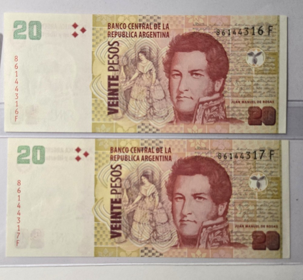 2016 Argentina 20 Pesos (2 Note Set) Uncirculated  (Pick-355c)