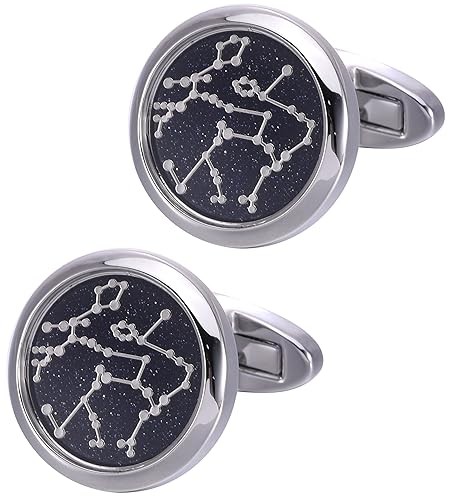 Sky Constellation Pattern Round Men's Cufflinks In Gift Case Silver Tone
