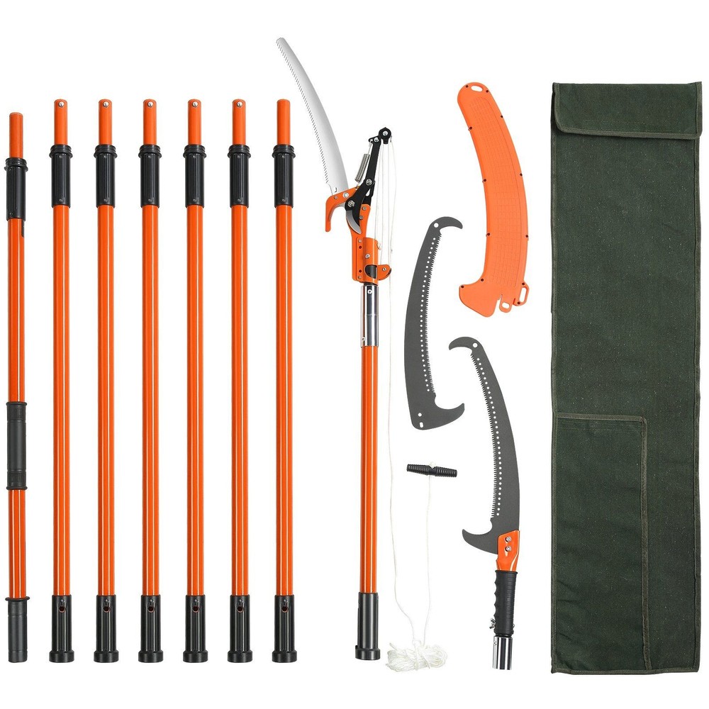 Manual Pole Saw, 7.3-27 ft Extendable Tree Pruner, Sharp Steel Blade and S