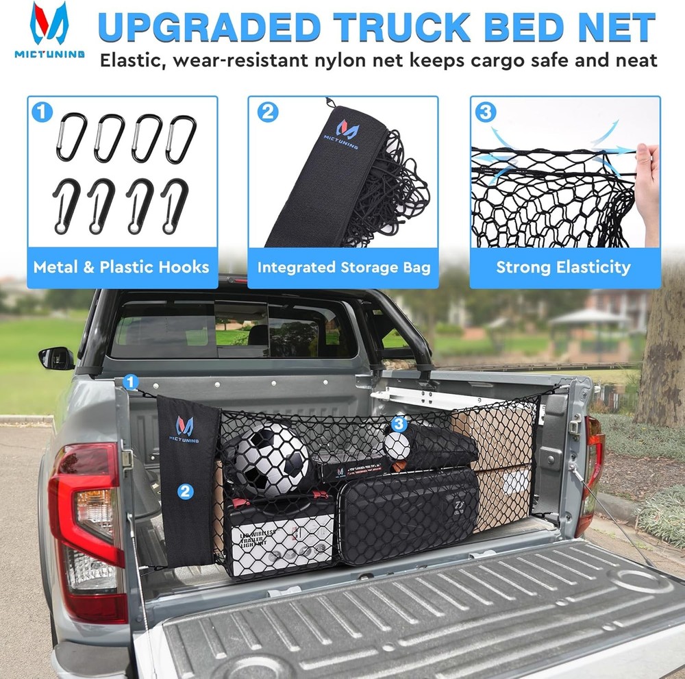 Truck Bed Cargo Net Highly Elastic Durable Storage Organizer Compatible for Che.
