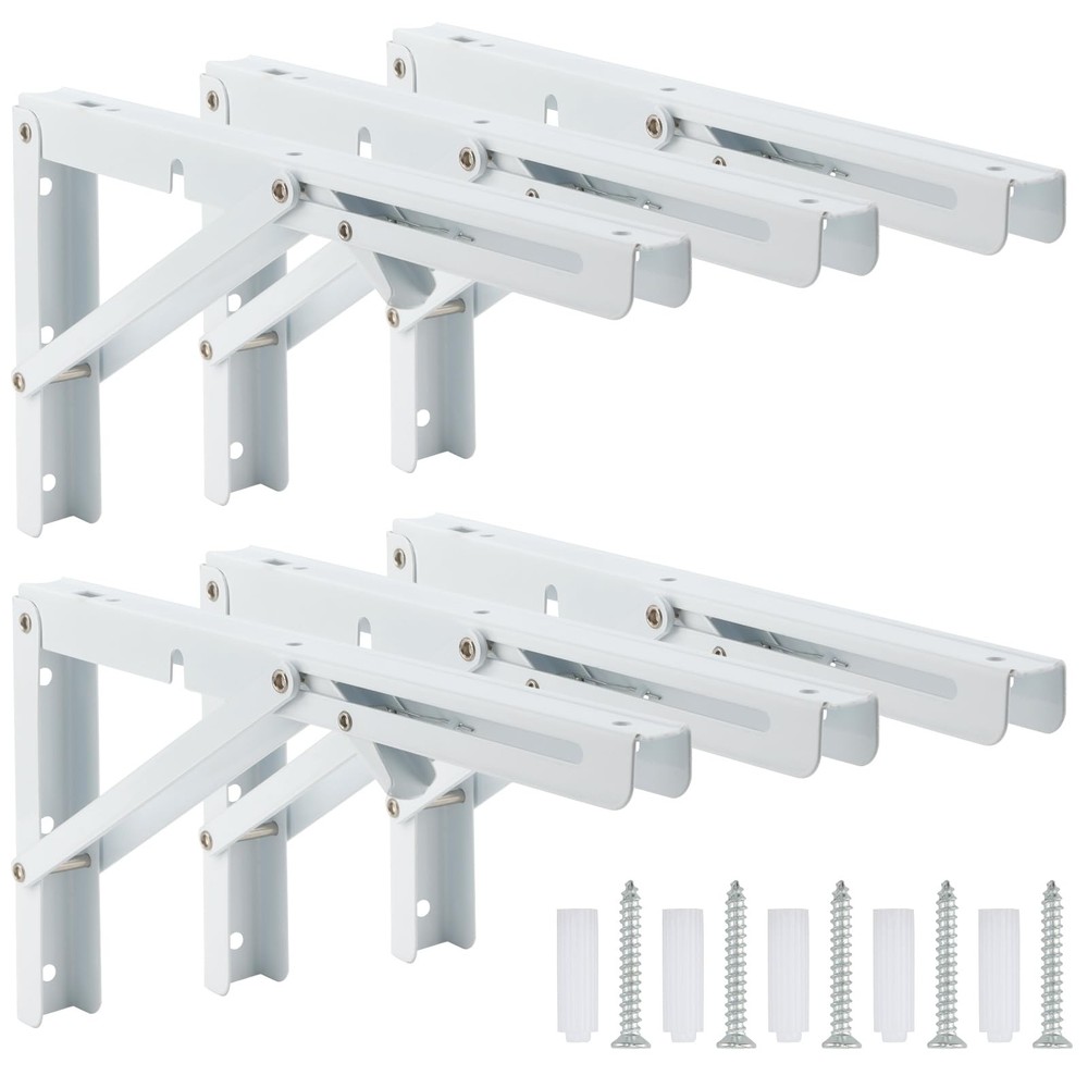 6 PCS 12 Inch Folding Shelf Brackets White Collapsible Shelf Bracket White He...