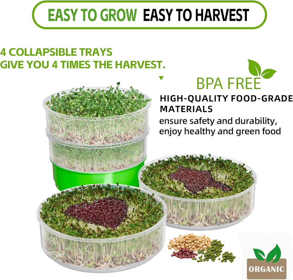 4-Tier Seed Sprouting Kit, Stackable Microgreens Growing Kit with Drain Trays An