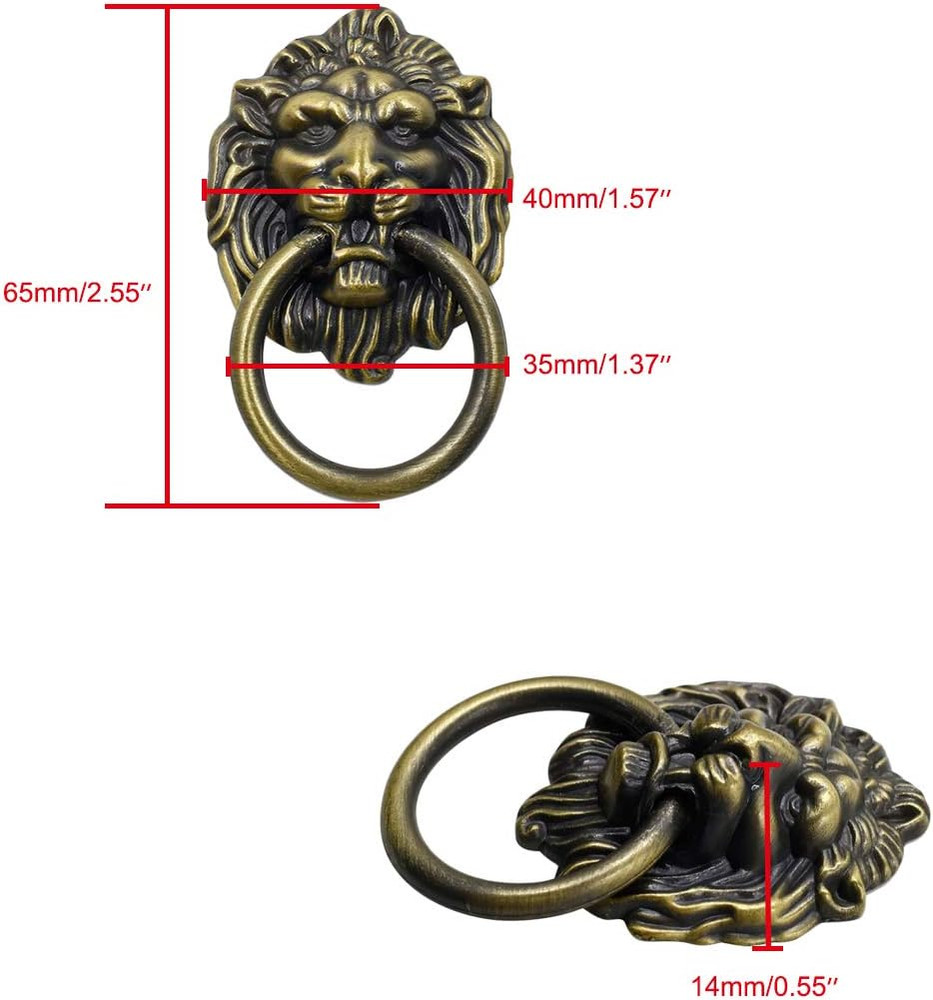 12 Pack Cabinet Knobs Pulls Lion Head Ring Pulls Handle for Drawer Dresser Wardr