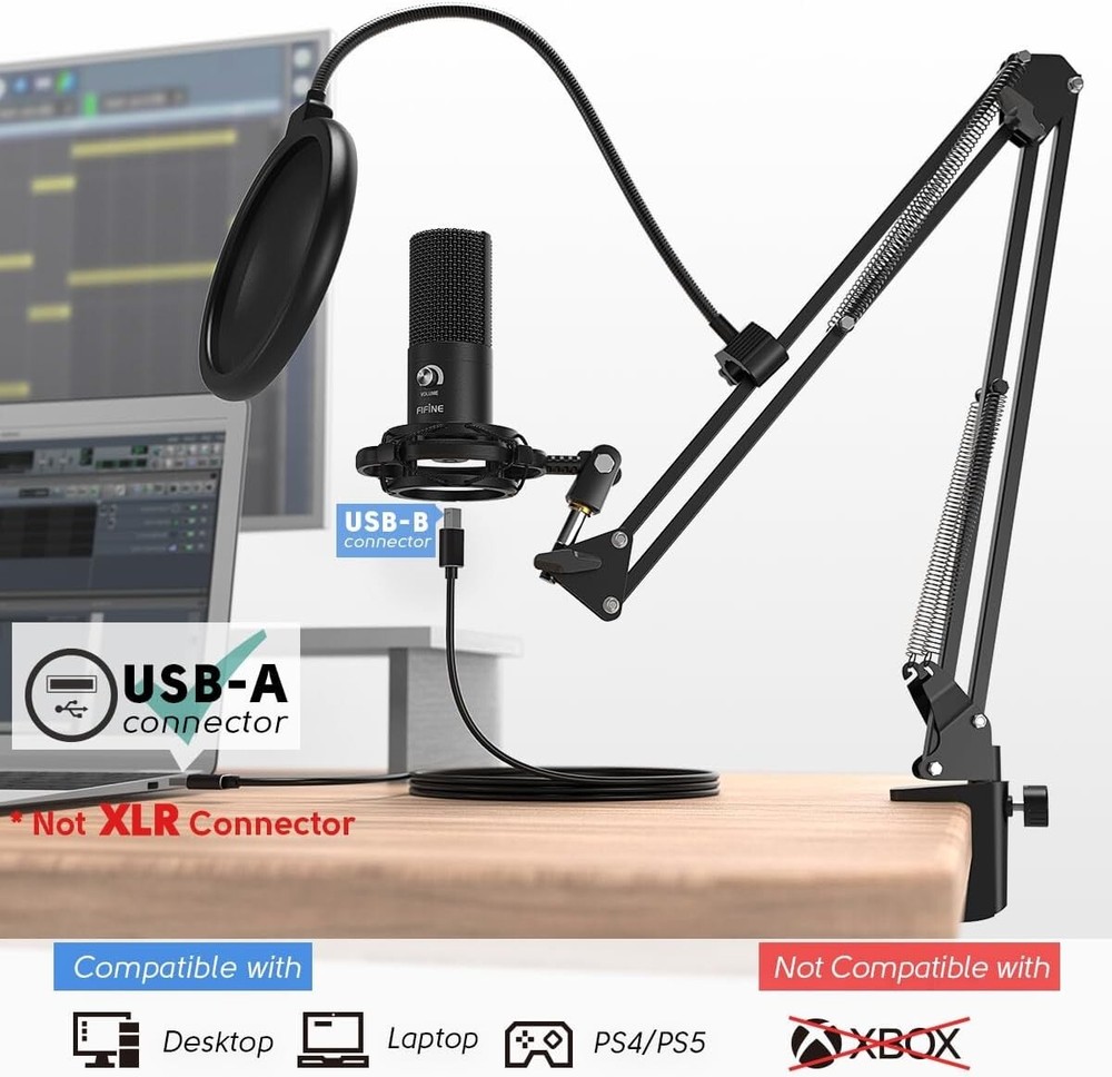 USB Condenser Microphone Kit with Adjustable Boom Arm for Streaming & Podcasting