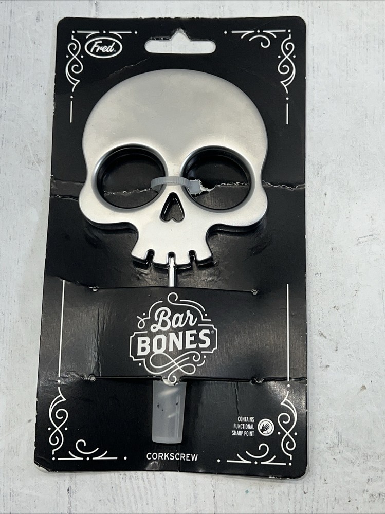 Bar Bones Fred Heavy Solid Metal Silver Skull Head Corkscrew New NIP
